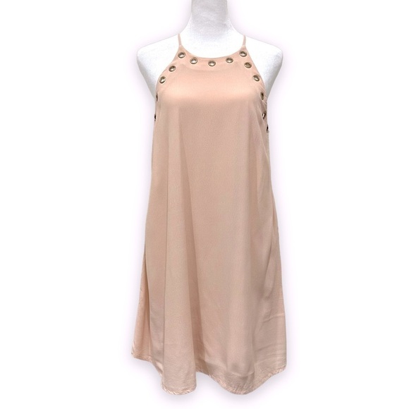 Lulus Light Pink Crepe Halter Lined Mini Dress Size Medium - Picture 1 of 8
